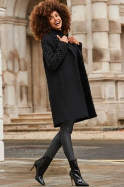 Black Stud Sleeve Detail Formal Coat 10 Black Stud Sleeve Detail Formal Coat -Sosandar Fashion Store web 2310 26 a23ow022bk0001 a23bd013mc0011 26 112 rt