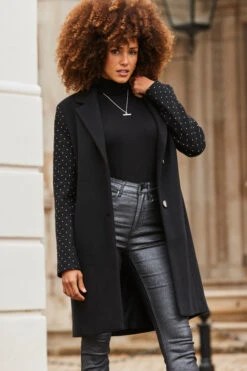 Black Stud Sleeve Detail Formal Coat