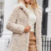 Cream Textured Faux Fur Coat