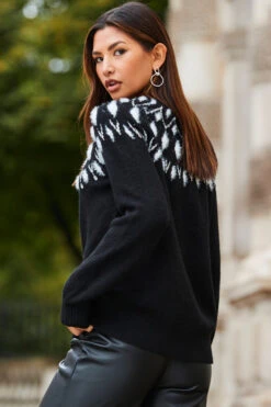 Black & White Embellished Fair Isle Jumper 11 Black & White Embellished Fair Isle Jumper -Sosandar Fashion Store web 2310 40 a23tk113bk0001 s23bp001bk0001 40 101