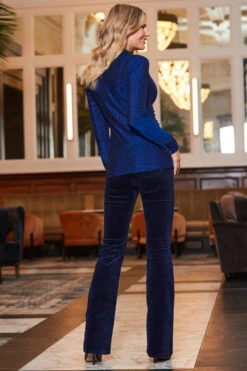 Midnight Blue Metallic Jersey Ruched Detail Shirt -Sosandar Fashion Store web 2310 43 a23tj059be0027 a22bd009be0028 43 084 rt