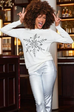 Cream Snowflake Silver Sequin Jumper 16 Cream Snowflake Silver Sequin Jumper -Sosandar Fashion Store web 2310 47 a22tk505nl0001 a23bd012mc0005 47 128