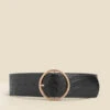 Black Croc Leather Belt With Round Buckle -Sosandar Fashion Store web 2310 box a23ac041bk0001 c