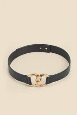 Black Croc Leather Waist Belt With Gold Clasp -Sosandar Fashion Store web 2310 box a23ac042bk0001 a