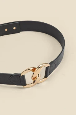 Black Croc Leather Waist Belt With Gold Clasp -Sosandar Fashion Store web 2310 box a23ac042bk0001 b