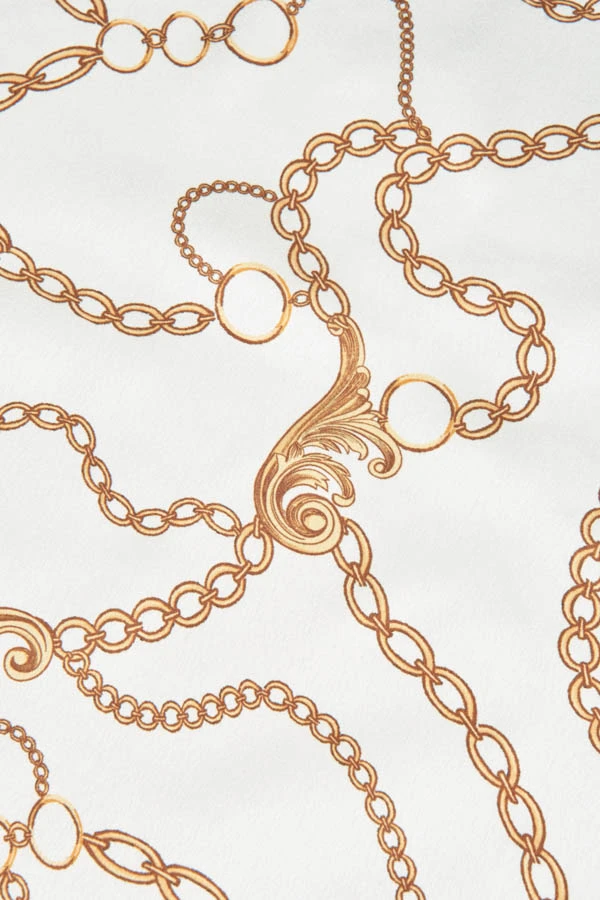 White Chain Print Satin Scarf With Border 5 White Chain Print Satin Scarf With Border - Image 3