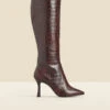 Chocolate Brown Croc Leather Knee High Boot -Sosandar Fashion Store web 2310 box a23fw019pt0004 a