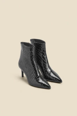 Black Croc Leather Mid Heel Ankle Boot 12 Black Croc Leather Mid Heel Ankle Boot -Sosandar Fashion Store web 2310 box a23fw021bk0001 b