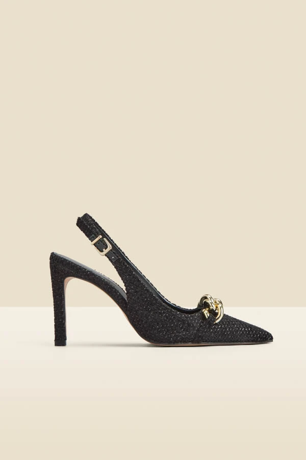 Ariana Black Boucle Chain Detail Slingback Court Shoe 4 Ariana Black Boucle Chain Detail Slingback Court Shoe - Image 2