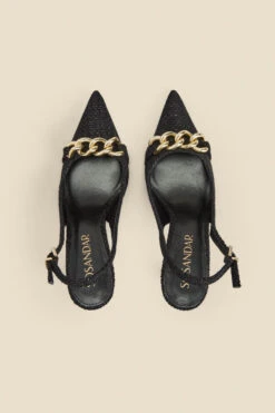 Ariana Black Boucle Chain Detail Slingback Court Shoe 9 Ariana Black Boucle Chain Detail Slingback Court Shoe -Sosandar Fashion Store web 2310 box a23fw057bk0001 c