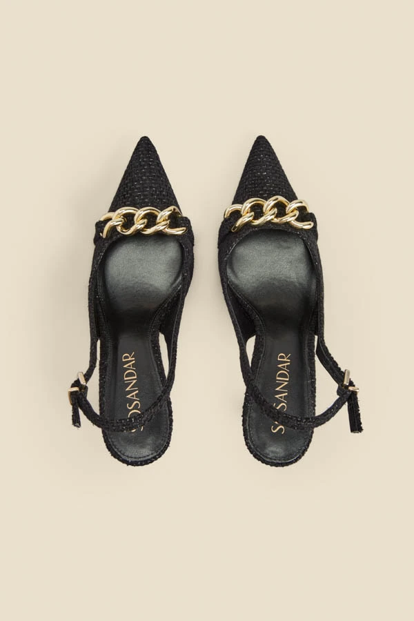 Ariana Black Boucle Chain Detail Slingback Court Shoe 5 Ariana Black Boucle Chain Detail Slingback Court Shoe - Image 3