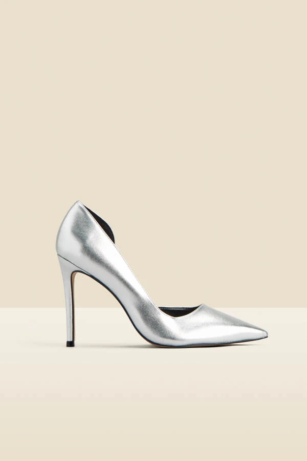 Silver Leather Cut Out Detail Stiletto Heel Court Shoes 4 Silver Leather Cut Out Detail Stiletto Heel Court Shoes - Image 2