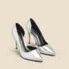 Silver Leather Cut Out Detail Stiletto Heel Court Shoes