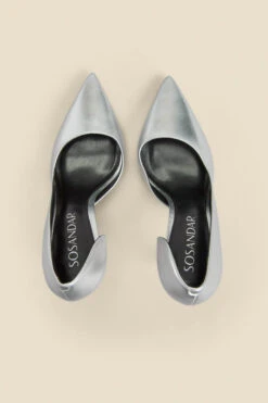 Silver Leather Cut Out Detail Stiletto Heel Court Shoes 10 Silver Leather Cut Out Detail Stiletto Heel Court Shoes -Sosandar Fashion Store web 2310 box a23fw060mc0005 c