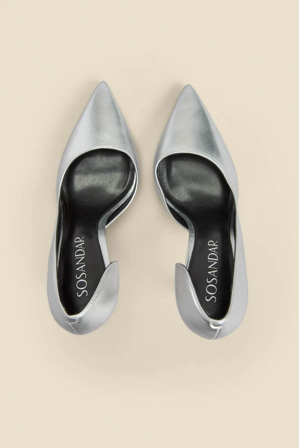 Silver Leather Cut Out Detail Stiletto Heel Court Shoes 5 Silver Leather Cut Out Detail Stiletto Heel Court Shoes - Image 3