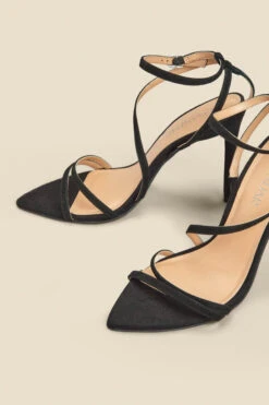 Black Suede Multi Strap Pointed Toe Stiletto Heel Sandals -Sosandar Fashion Store web 2310 box a23fw064bk0001 d