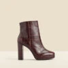Chocolate Croc Leather Block Heel Platform Ankle Boot -Sosandar Fashion Store web 2310 box a23fw073yw0010 a