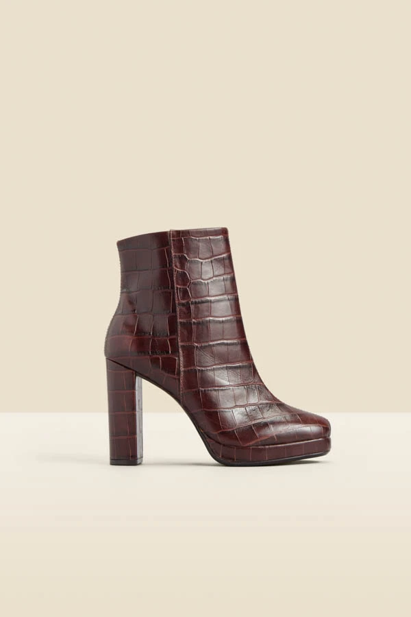 Chocolate Croc Leather Block Heel Platform Ankle Boot 3 Chocolate Croc Leather Block Heel Platform Ankle Boot