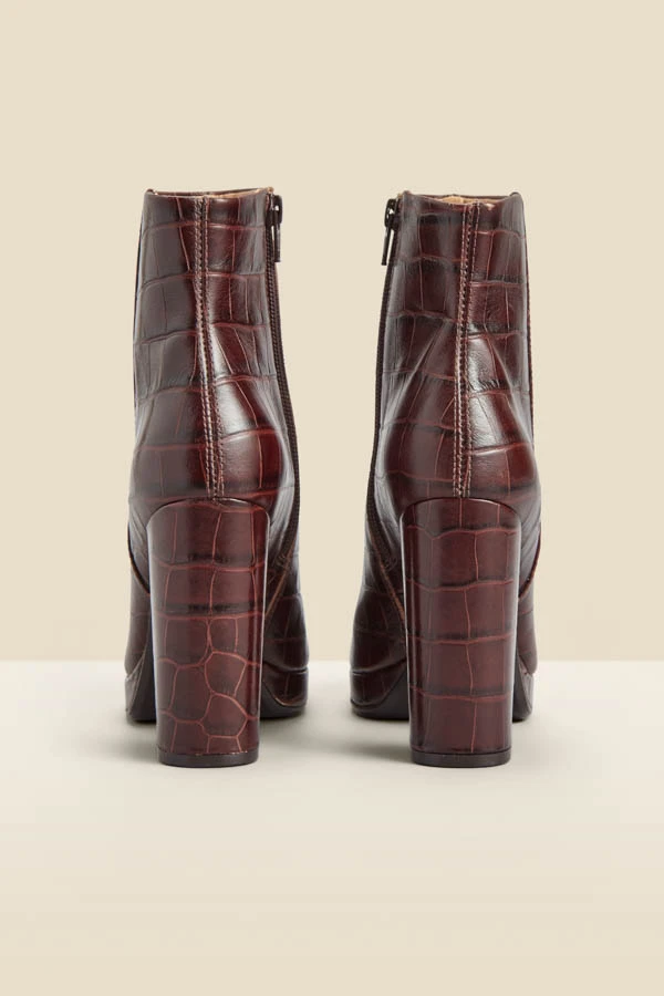 Chocolate Croc Leather Block Heel Platform Ankle Boot 5 Chocolate Croc Leather Block Heel Platform Ankle Boot - Image 3