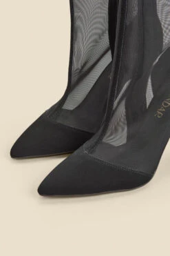 Black Suede Stiletto With Mesh Panel Ankle Boot -Sosandar Fashion Store web 2310 box a23fw074bk0001 c