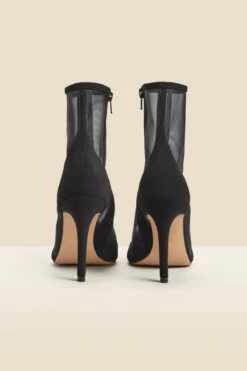 Black Suede Stiletto With Mesh Panel Ankle Boot -Sosandar Fashion Store web 2310 box a23fw074bk0001 d