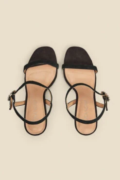 Black Suede Diamante Buckle Square Toe Sandal -Sosandar Fashion Store web 2310 box a23fw082bk0001 c
