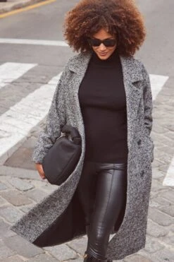 Grey & Black Herringbone Wool Mix Longline Coat -Sosandar Fashion Store web 2311 09 s24ow005bkgy01 09 074