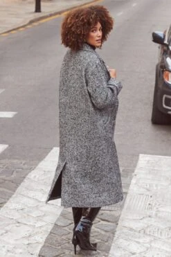 Grey & Black Herringbone Wool Mix Longline Coat -Sosandar Fashion Store web 2311 09 s24ow005bkgy01 09 204