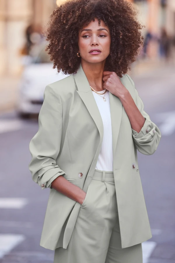 Mint Green Relaxed Fit Double Breasted Blazer 3 Mint Green Relaxed Fit Double Breasted Blazer