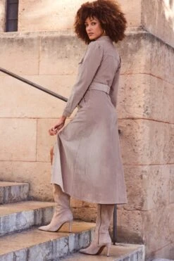 Taupe Corduroy Belted Midi Shirt Dress With Pocket Detail 8 Taupe Corduroy Belted Midi Shirt Dress With Pocket Detail -Sosandar Fashion Store web 2311 18 a23dd004bn0003 18 022 rt 1