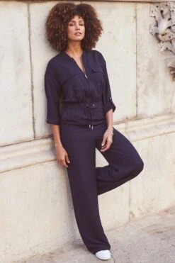 Midnight Blue Drawstring Waist Jumpsuit 10 Midnight Blue Drawstring Waist Jumpsuit -Sosandar Fashion Store web 2311 22 s24le015be0028 22 051