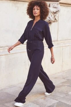 Midnight Blue Drawstring Waist Jumpsuit 11 Midnight Blue Drawstring Waist Jumpsuit -Sosandar Fashion Store web 2311 22 s24le015be0028 22 086