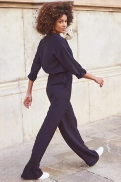 Midnight Blue Drawstring Waist Jumpsuit 12 Midnight Blue Drawstring Waist Jumpsuit -Sosandar Fashion Store web 2311 22 s24le015be0028 22 100
