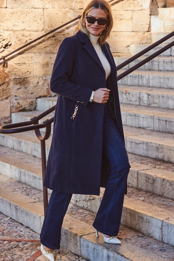 Navy Blue Premium Longline Coat 4 Navy Blue Premium Longline Coat - Image 2