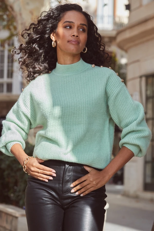 Sage Green Button Shoulder Detail Jumper 6 Sage Green Button Shoulder Detail Jumper - Image 4