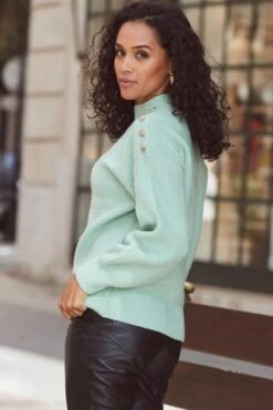 Sage Green Button Shoulder Detail Jumper 15 Sage Green Button Shoulder Detail Jumper -Sosandar Fashion Store web 2311 45 a23tk255gn0005 s22bp003bk0001 45 107