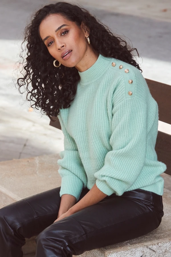 Sage Green Button Shoulder Detail Jumper 8 Sage Green Button Shoulder Detail Jumper - Image 6