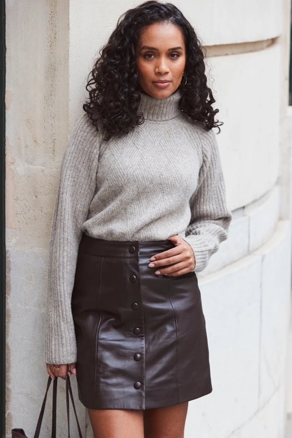 Mocha Brown Stitch Detail Roll Neck Jumper 9 Mocha Brown Stitch Detail Roll Neck Jumper - Image 7