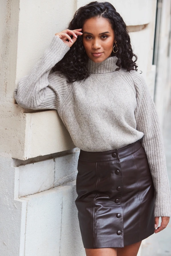 Mocha Brown Stitch Detail Roll Neck Jumper 3 Mocha Brown Stitch Detail Roll Neck Jumper