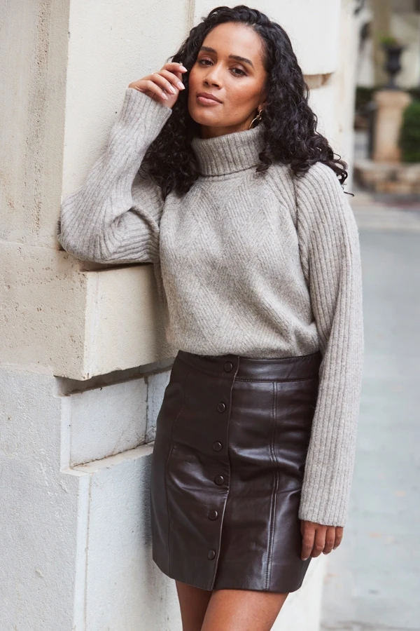 Mocha Brown Stitch Detail Roll Neck Jumper 8 Mocha Brown Stitch Detail Roll Neck Jumper - Image 6