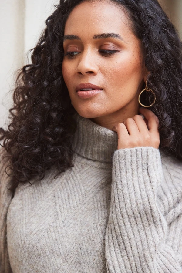 Mocha Brown Stitch Detail Roll Neck Jumper 7 Mocha Brown Stitch Detail Roll Neck Jumper - Image 5