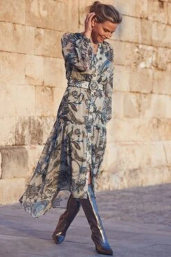 Khaki Green Paisley Floral Print Tiered Hem Midi Dress -Sosandar Fashion Store web 2311 52 a23dw154khcv01 52 151 rt 1