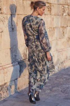 Khaki Green Paisley Floral Print Tiered Hem Midi Dress -Sosandar Fashion Store web 2311 52 a23dw154khcv01 52 167 rt 1