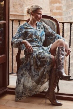 Khaki Green Paisley Floral Print Tiered Hem Midi Dress -Sosandar Fashion Store web 2311 52 a23dw154khcv01 52 079 rt 1