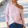 Pale Pink One Shoulder Twist Front Jersey Top -Sosandar Fashion Store web 2311 86 s24tj036pk0003 86 057 rt