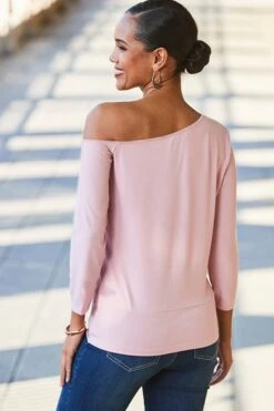 Pale Pink One Shoulder Twist Front Jersey Top -Sosandar Fashion Store web 2311 86 s24tj036pk0003 86 149 rt