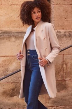 Stone Funnel Neck Coat With Pockets -Sosandar Fashion Store web 2311 8 s24ow016bn0003 8 055