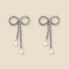 Silver Diamante Dainty Bow Earrings