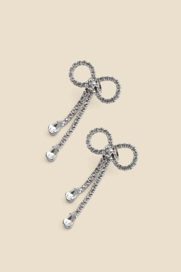 Silver Diamante Dainty Bow Earrings 4 Silver Diamante Dainty Bow Earrings - Image 2