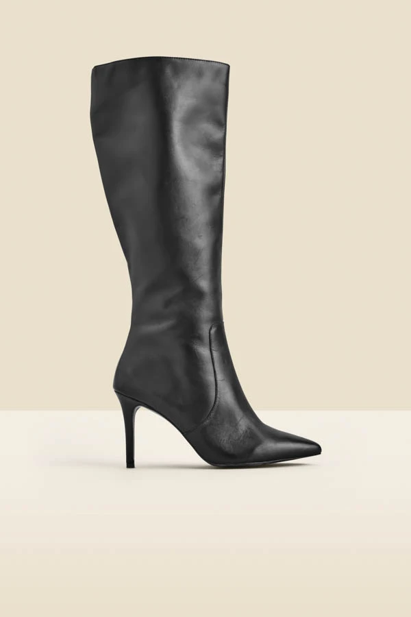 Black Leather Stiletto Heel Knee High Boots 4 Black Leather Stiletto Heel Knee High Boots - Image 2